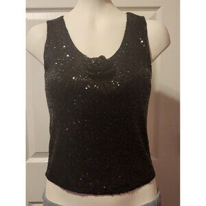 Rachel Zoe Black Sequins Tank Top Size Small Flower Sleeveless Dressy NWOT